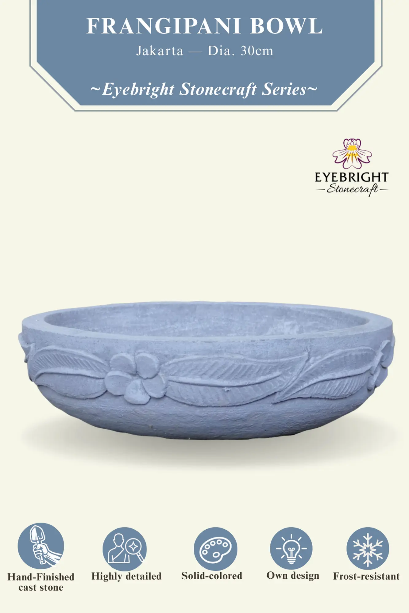  Product image 2 of the product “Jakarta - Bowl with flower motiv, frangipani, Ø 30 cm | cast stone ”