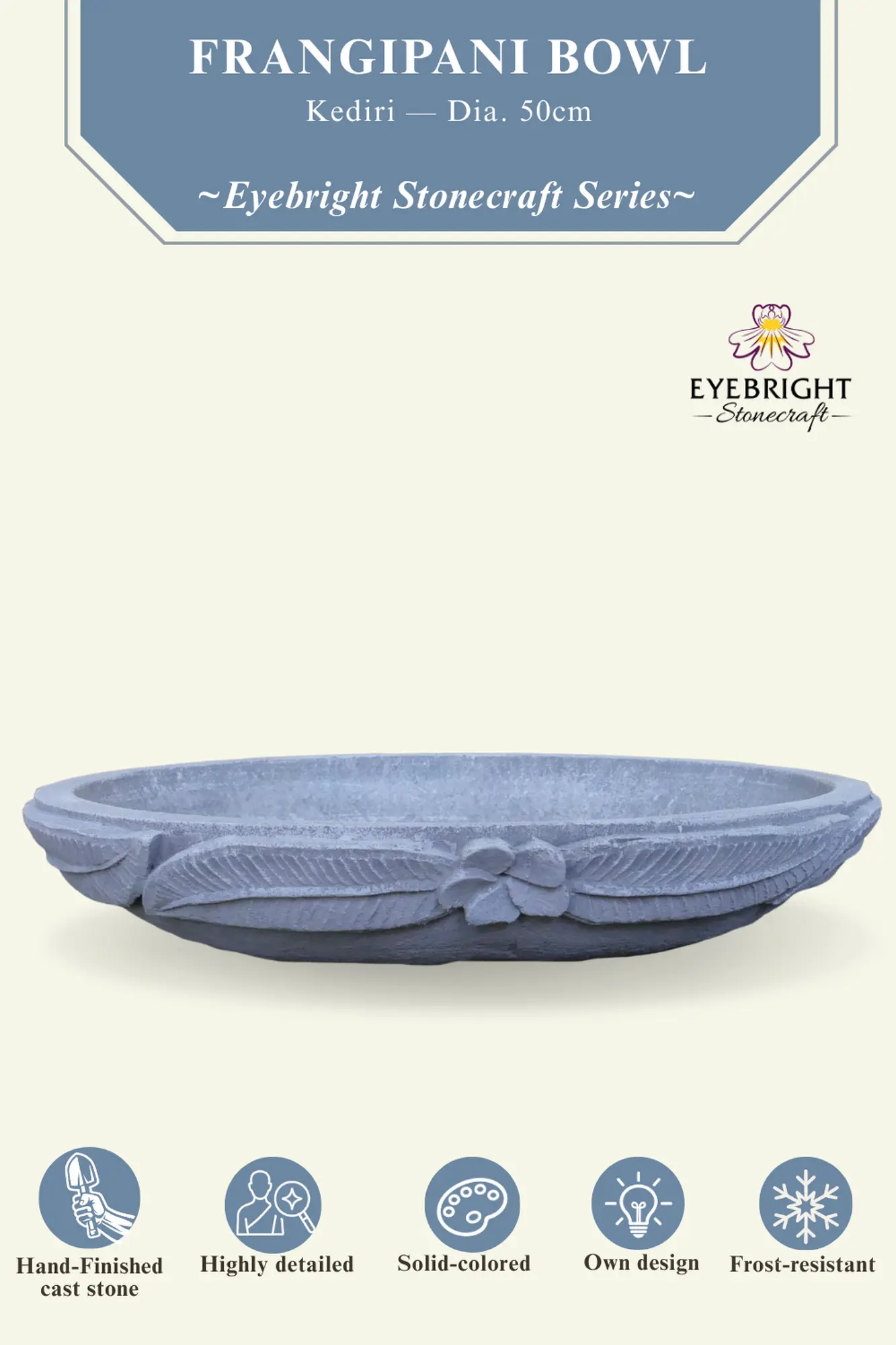  Product image 2 of the product “Kediri - Bowl with flower motif, frangipani, Ø 50 cm | cast stone ”