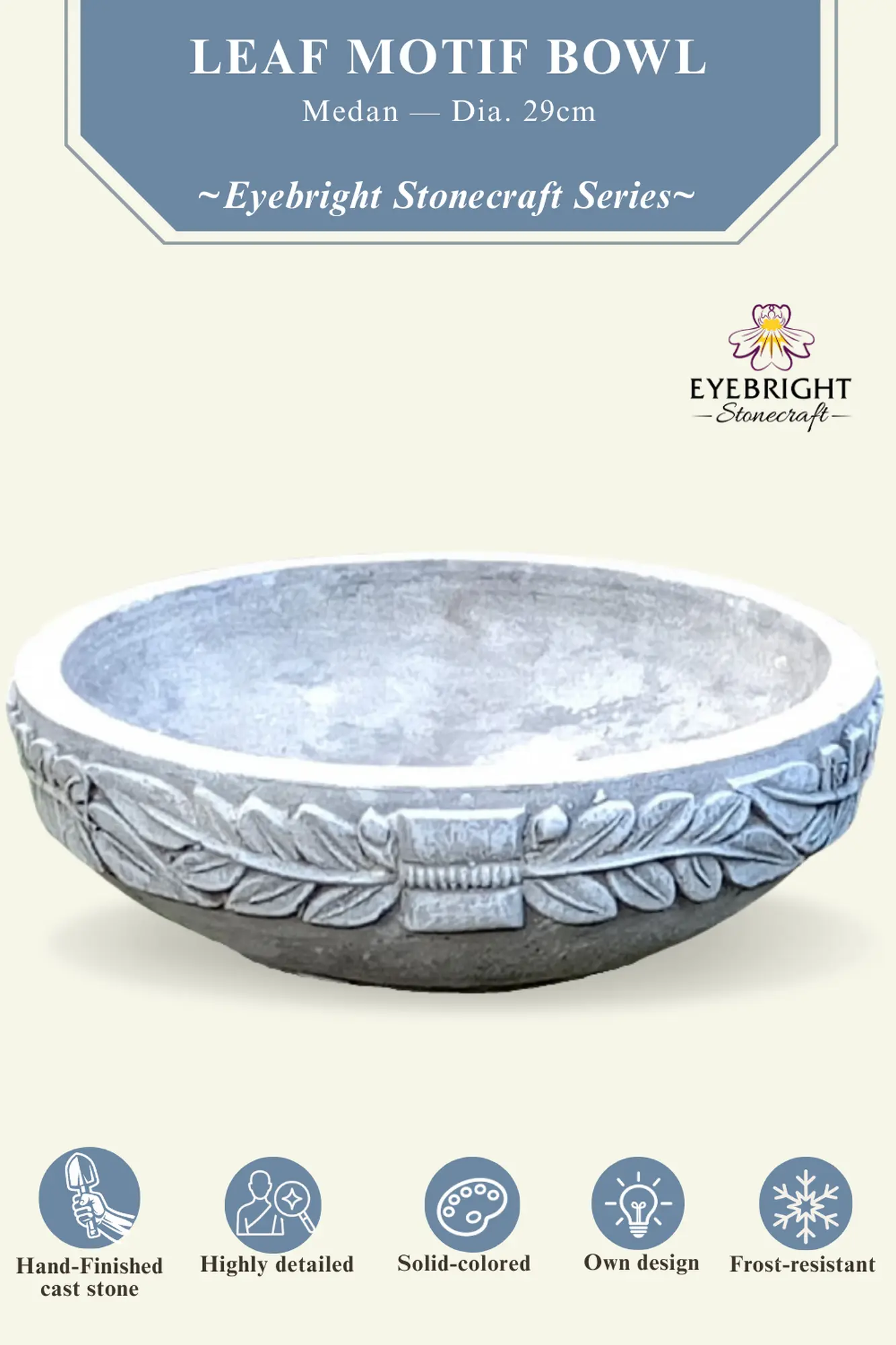  Product image 2 of the product “Medan - Bowl with leaf motive, Ø 29 cm | cast stone ”