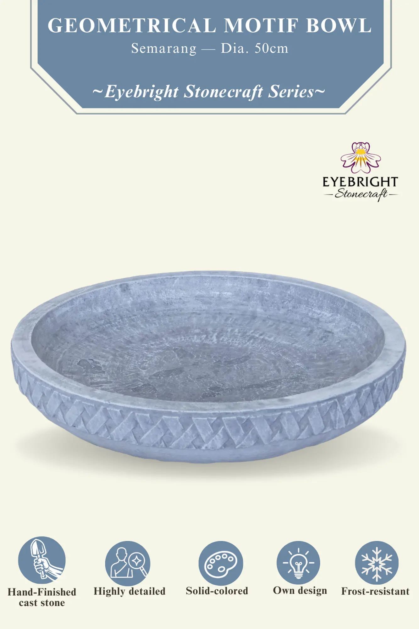 Product image 2 of the product “Semarang - Bowl with geometrical motif, Ø 50 cm | cast stone ”