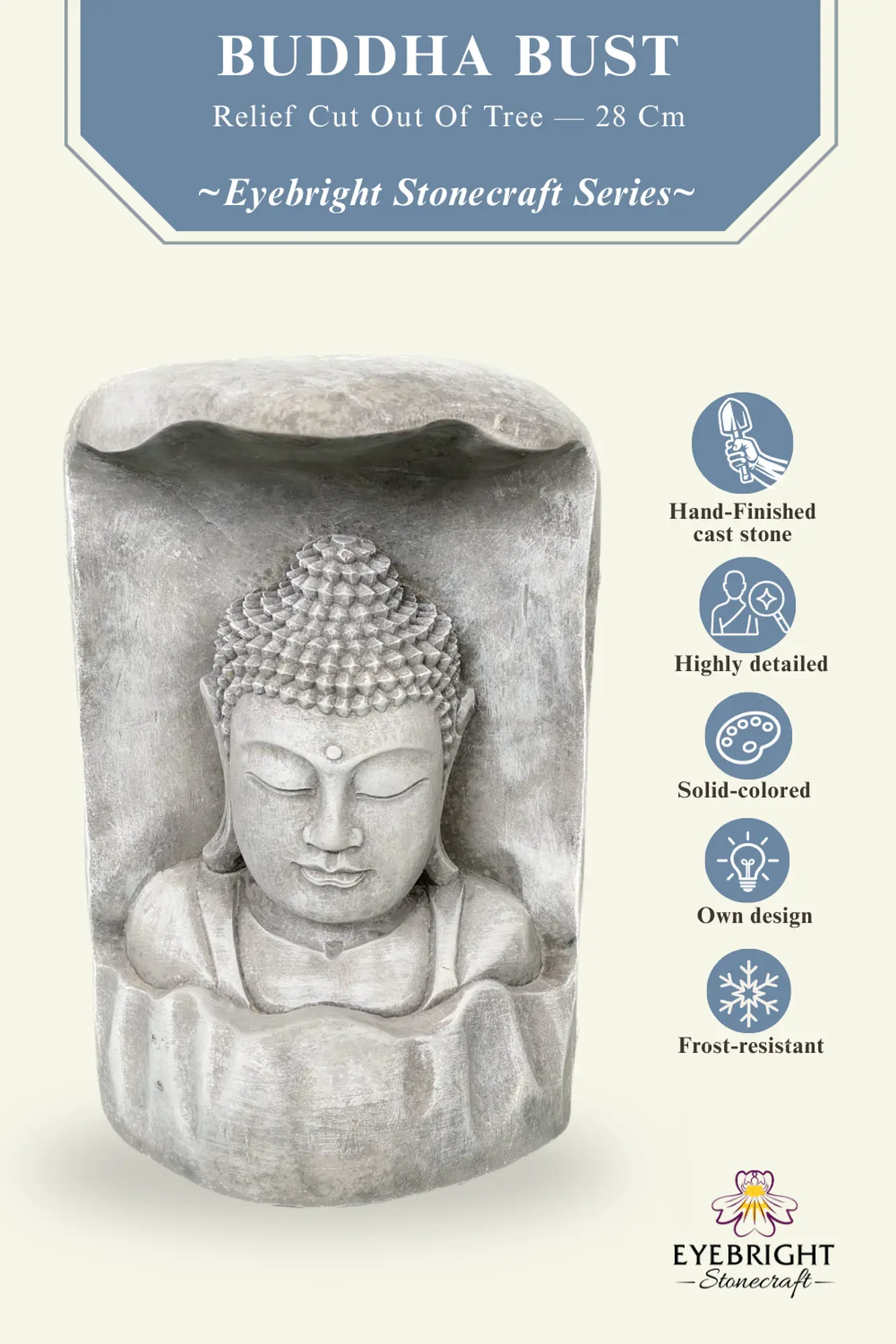  Product image 2 of the product “Anwar - Buddha Bust, relief cut out of tree, 28cm H | cast stone ”