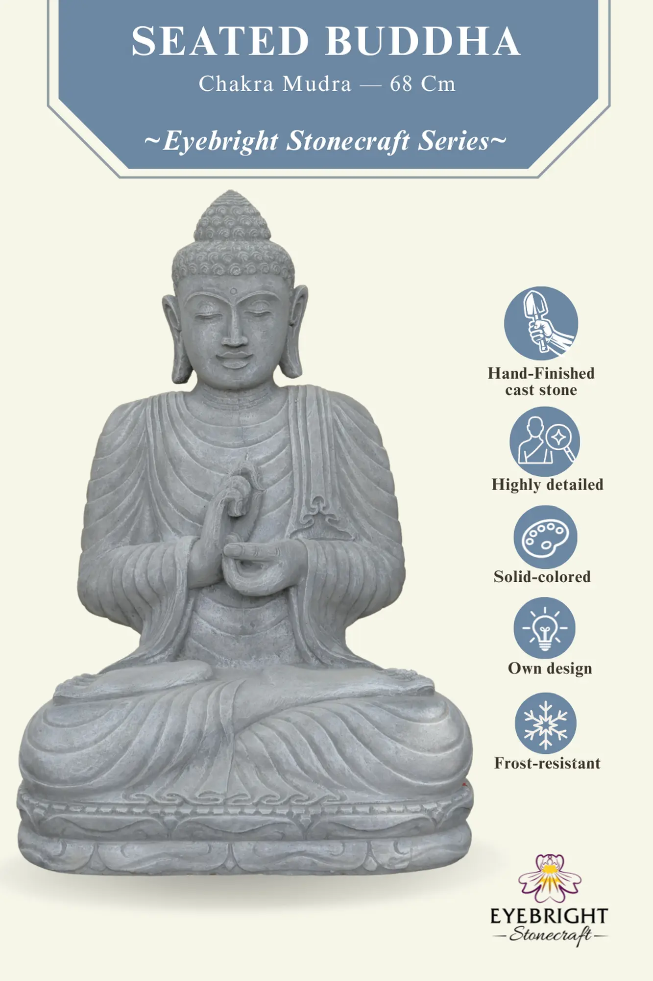  Product image 2 of the product “Eshan - Seated Buddha Chakra - 68cm - cast stone ”