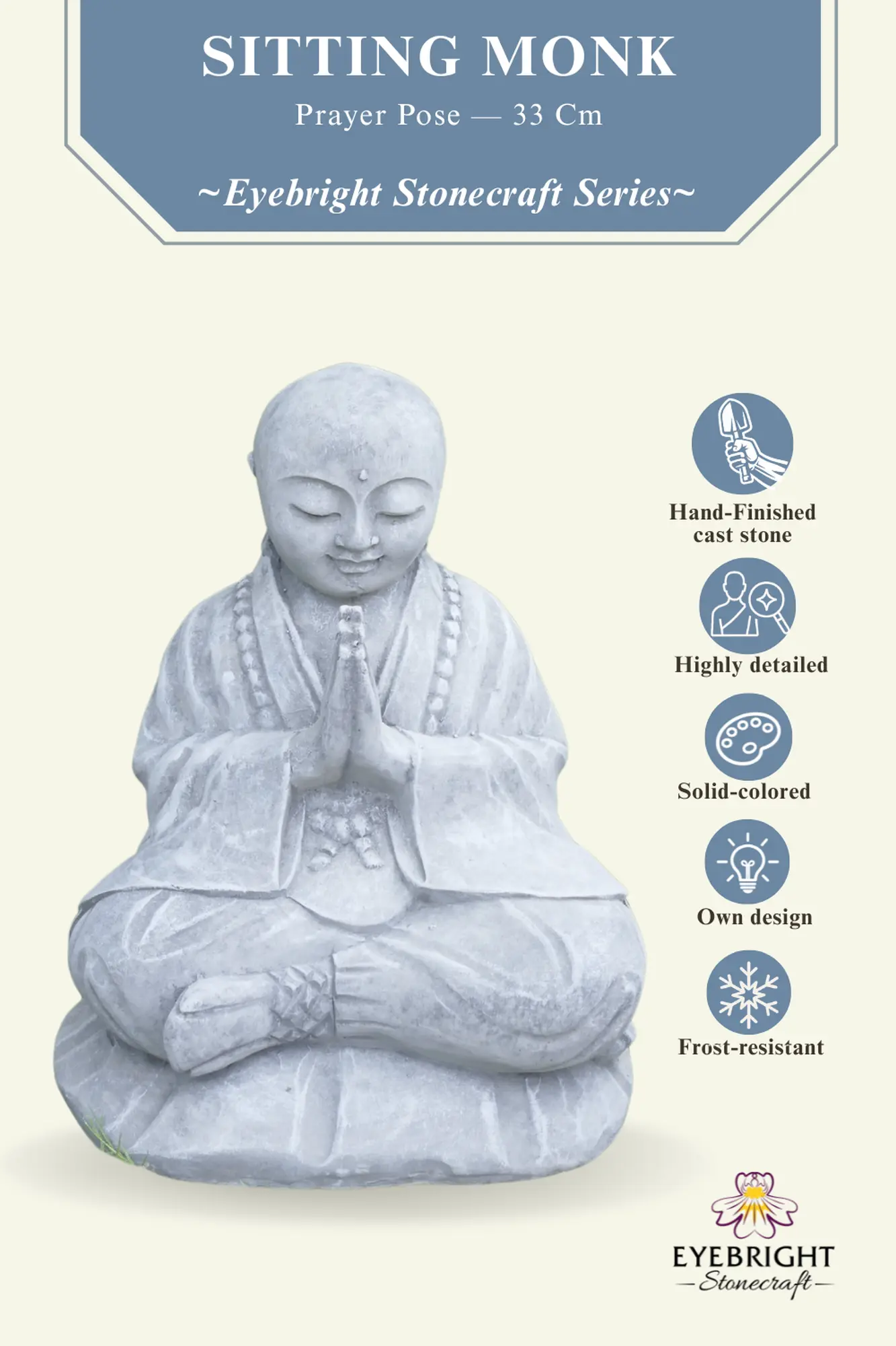  Product image 2 of the product “Rokesh - Sitting praying Monk, 33cm H | cast stone ”