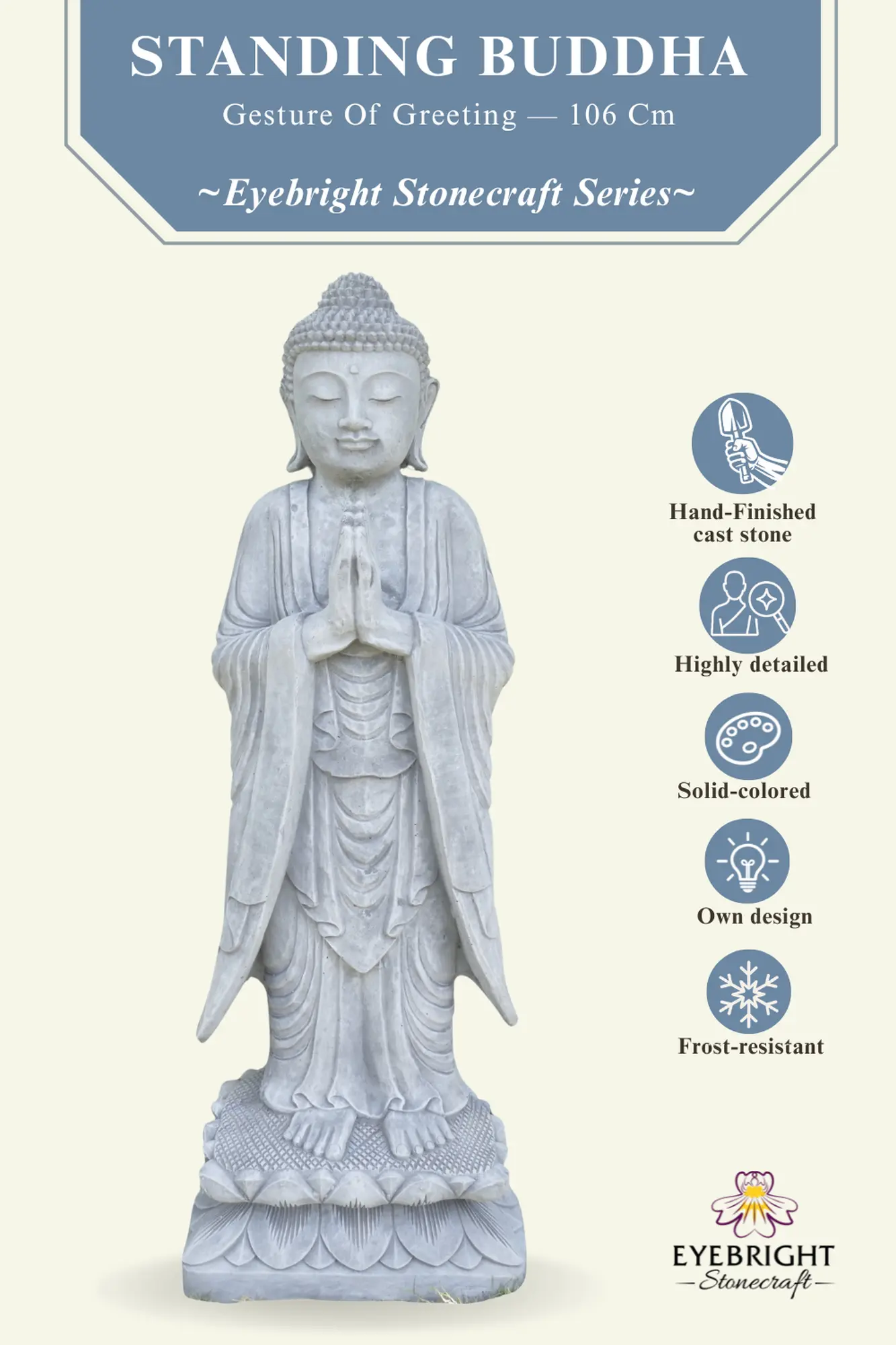  Product image 2 of the product “Jagan - Standing Buddha, 106cm H | cast stone ”