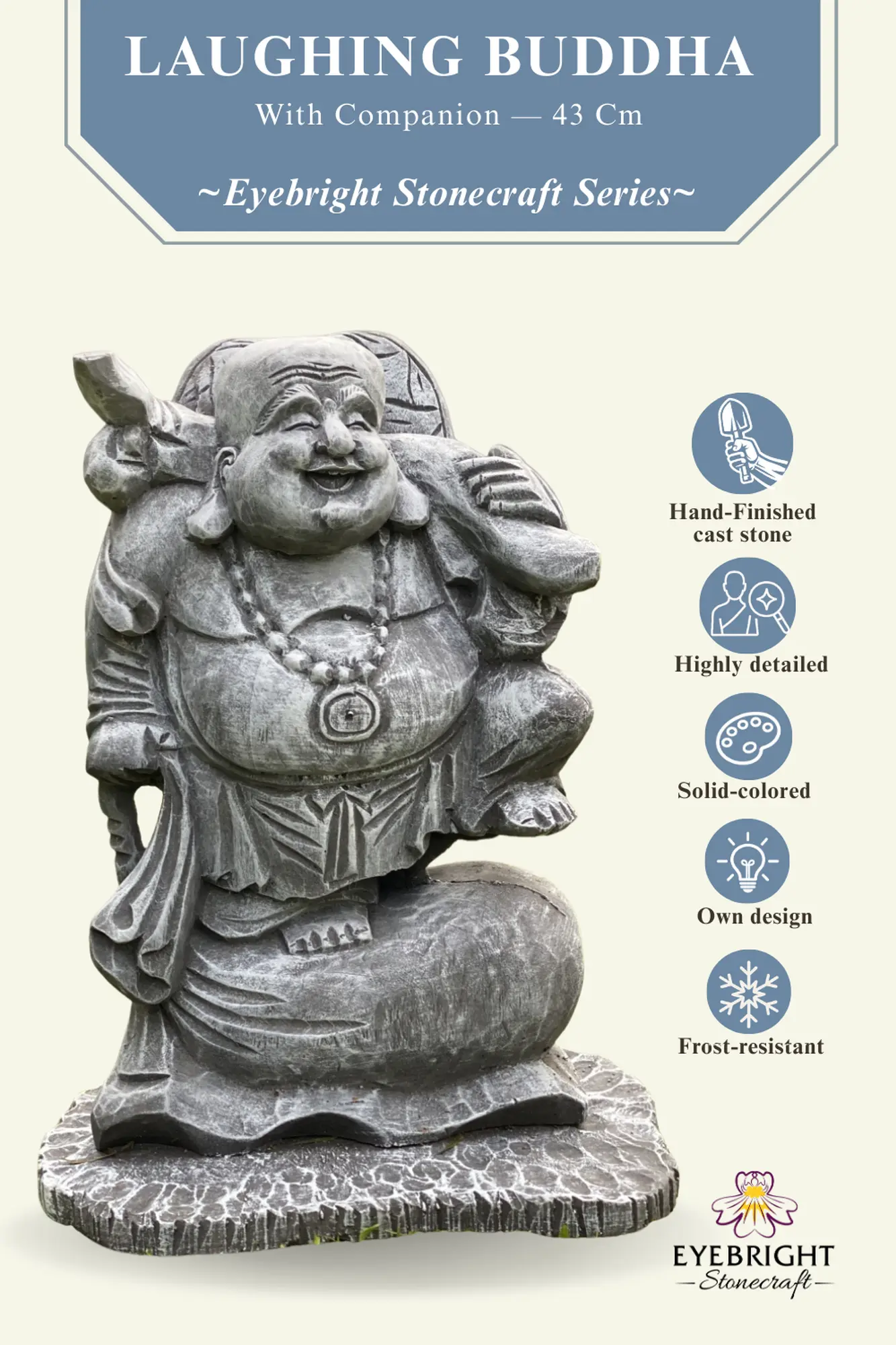  Product image 2 of the product “Wang - Standing chinese buddha, 43cm H | cast stone ”