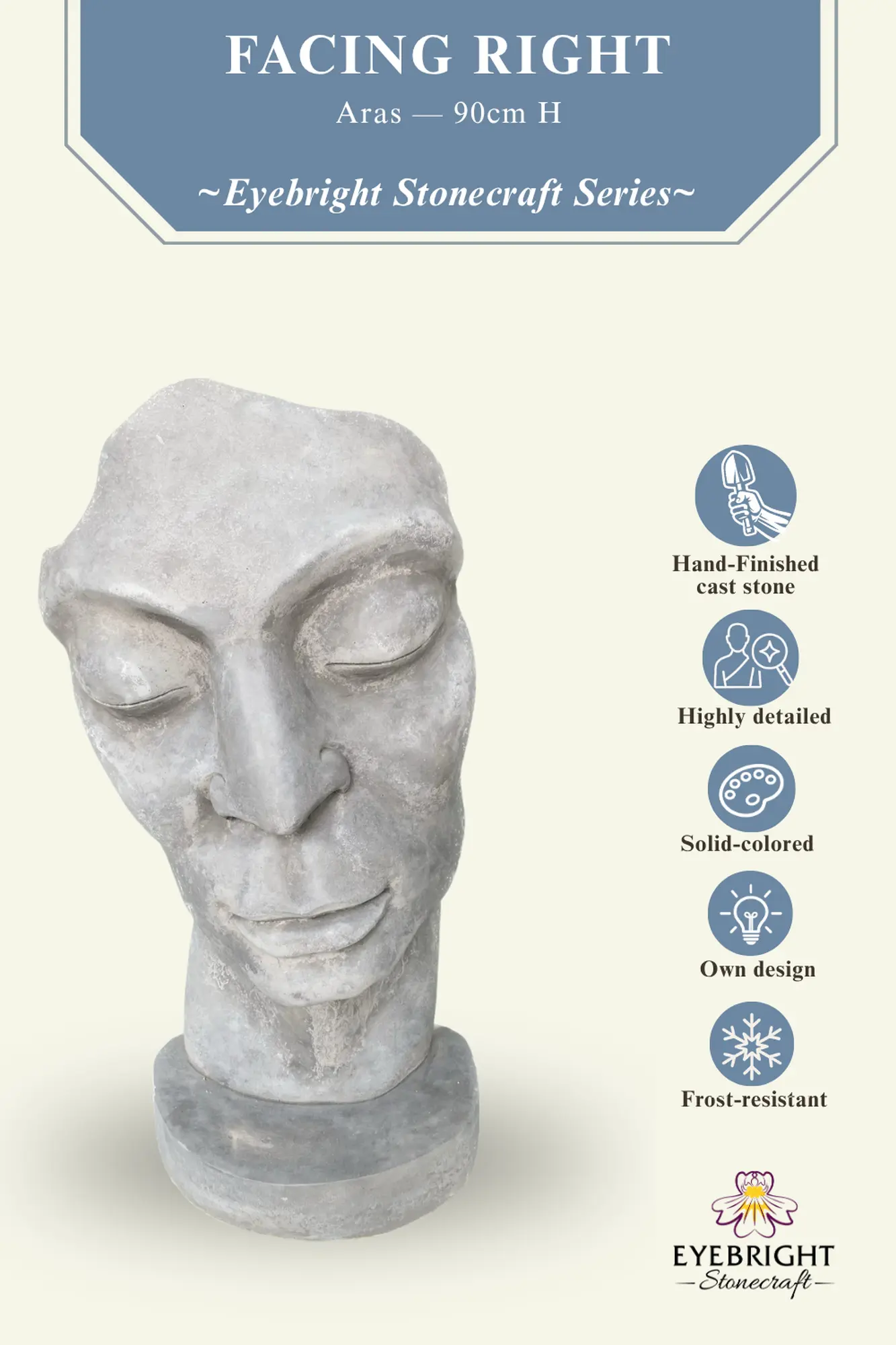  Product image 2 of the product “Aras - Face looking to the right, 90 cm H | cast stone ”