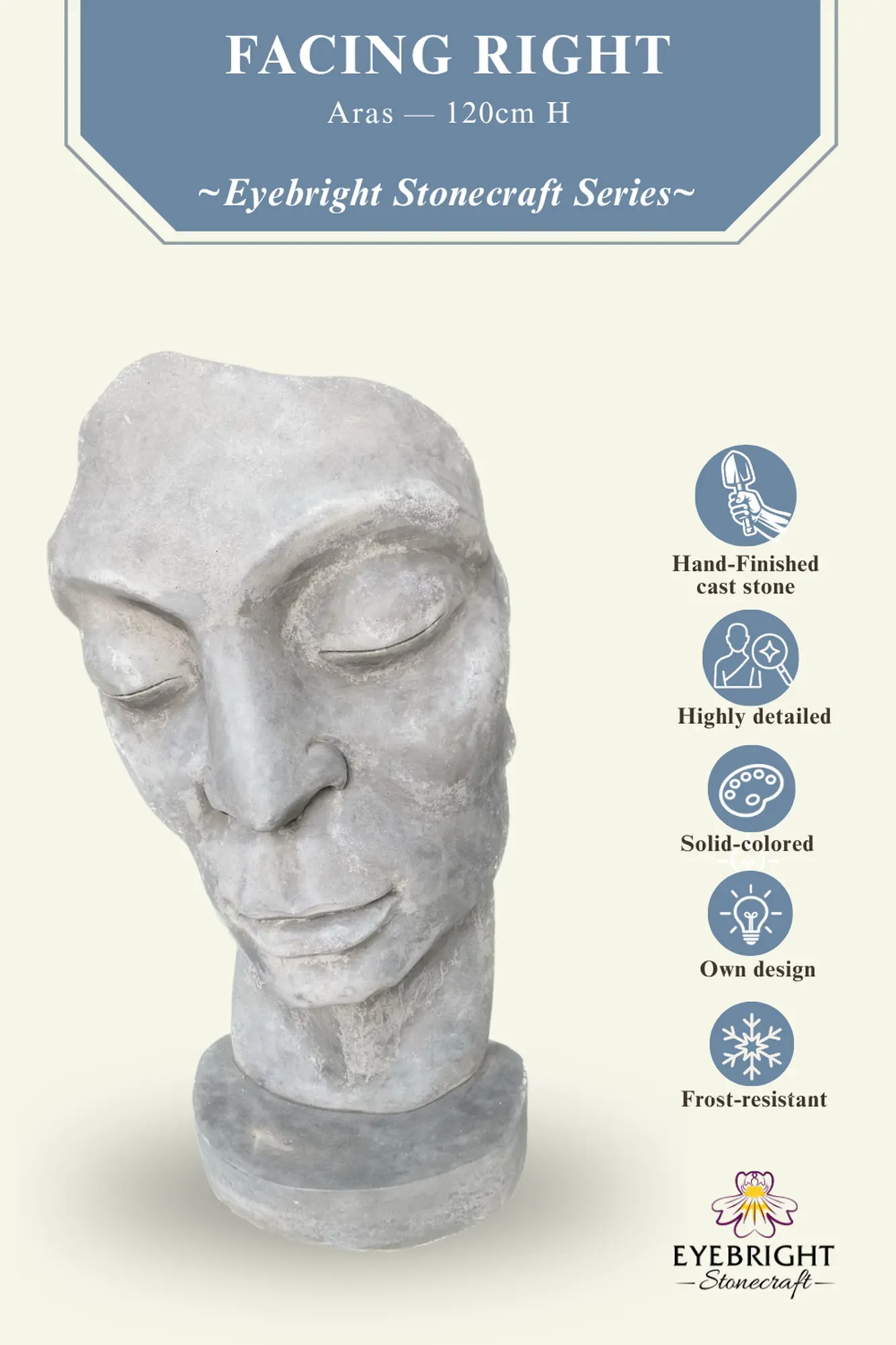  Product image 2 of the product “Aras - Face looking to the right, 120 cm H | cast stone ”