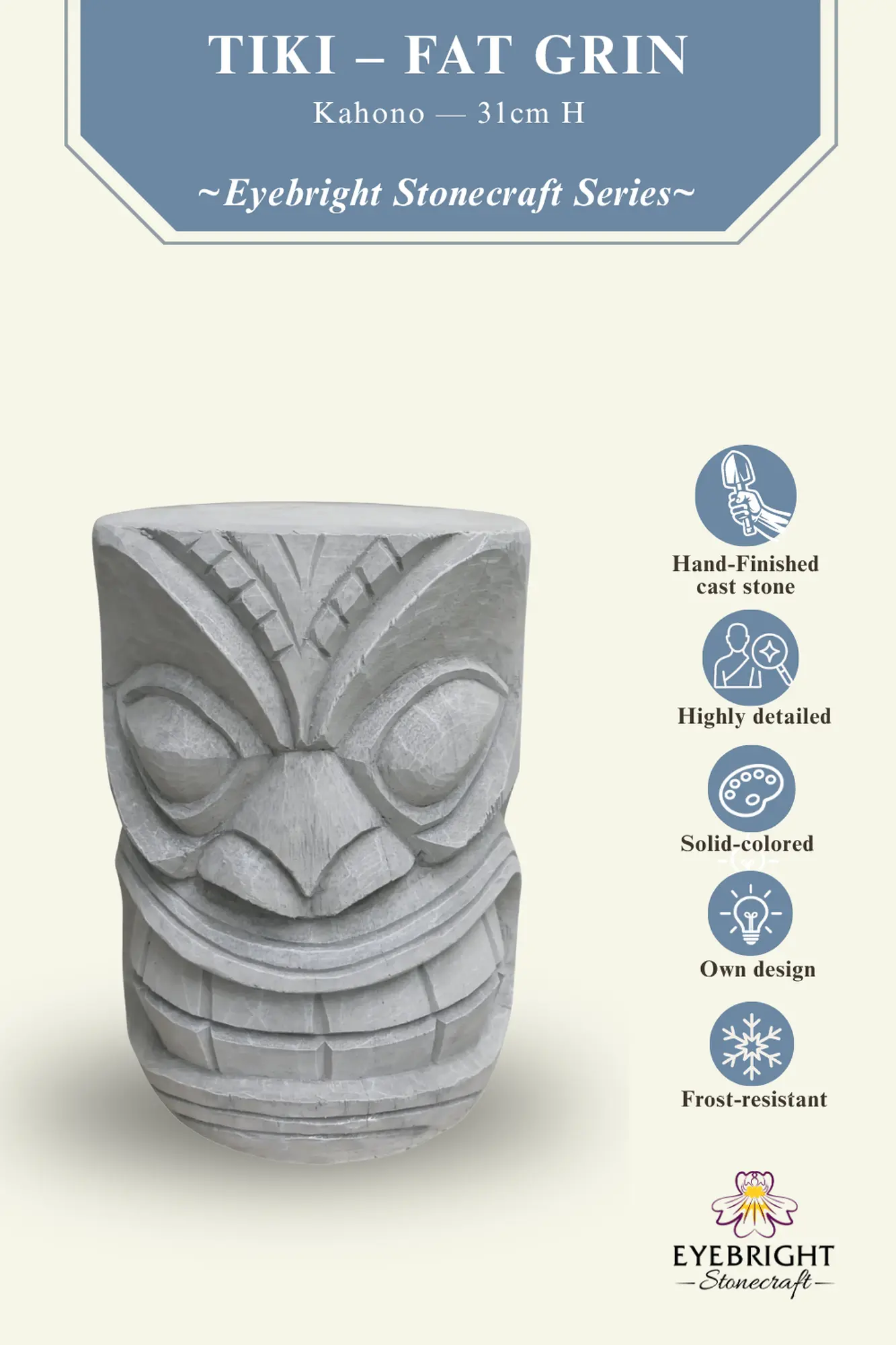  Product image 2 of the product “Kahono - Tiki - Fat Grin, 31cm H | cast stone ”