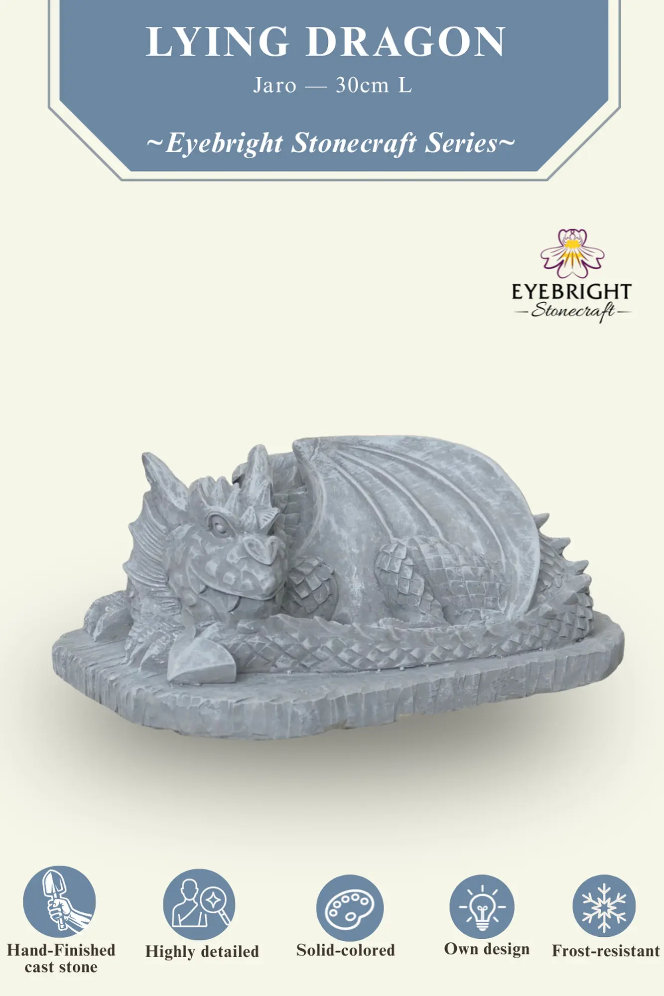  Product image 2 of the product “Jaro - Lying Dragon on a base, 30 cm L | cast stone ”