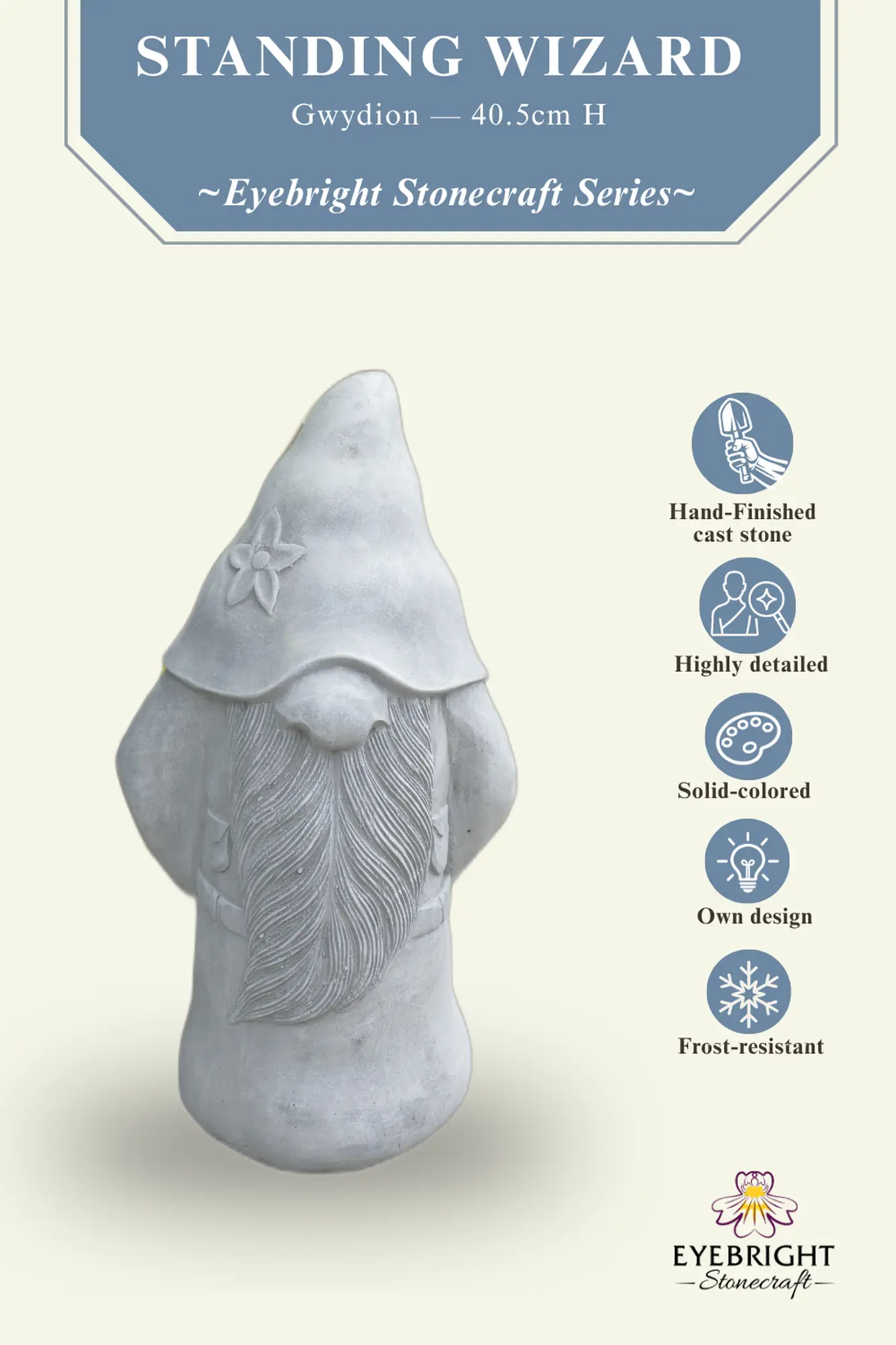  Product image 2 of the product “Gwydion - Standing Wizard, 40,5cm H | cast stone ”