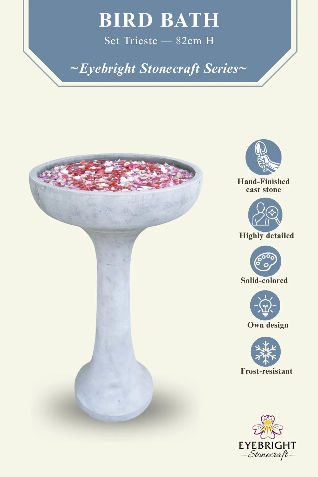  Product image 2 of the product “Set Trieste – Bird Bath | 82 cm Height, Ø Bowl 50 cm | Casted Stone ”