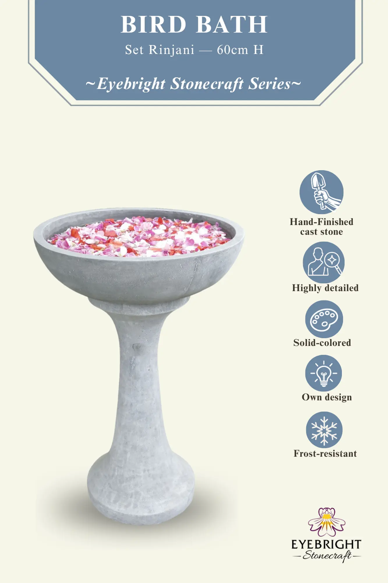 Product image 2 of the product “Set Rinjani – Bird Bath | 60 cm Height, Ø Bowl 40 cm | Casted Stone ”