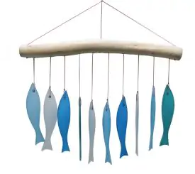  Product image 2 of the product “Glass Wind chime „Lissabon“, marine colors, Driftwood & recycled Glass 26x2x36 cm ”