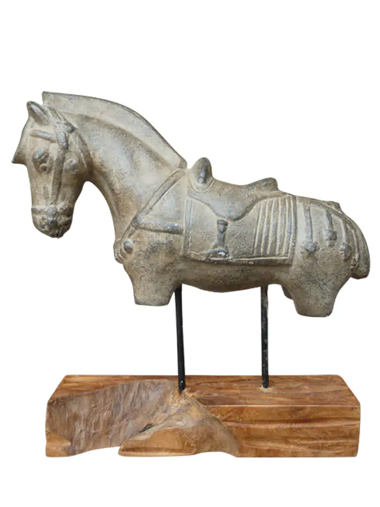  Product image 2 of the product “Tang horse on wooden base about 64 cm Height, Made of Fibre Cement ”