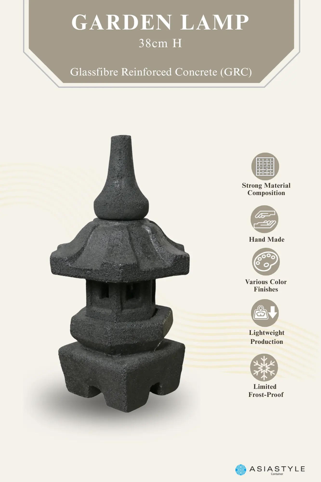  Product image 2 of the product “Garden lamp, 38cm Height | GRC (Glassfibre Reinforced Concrete), Black ”