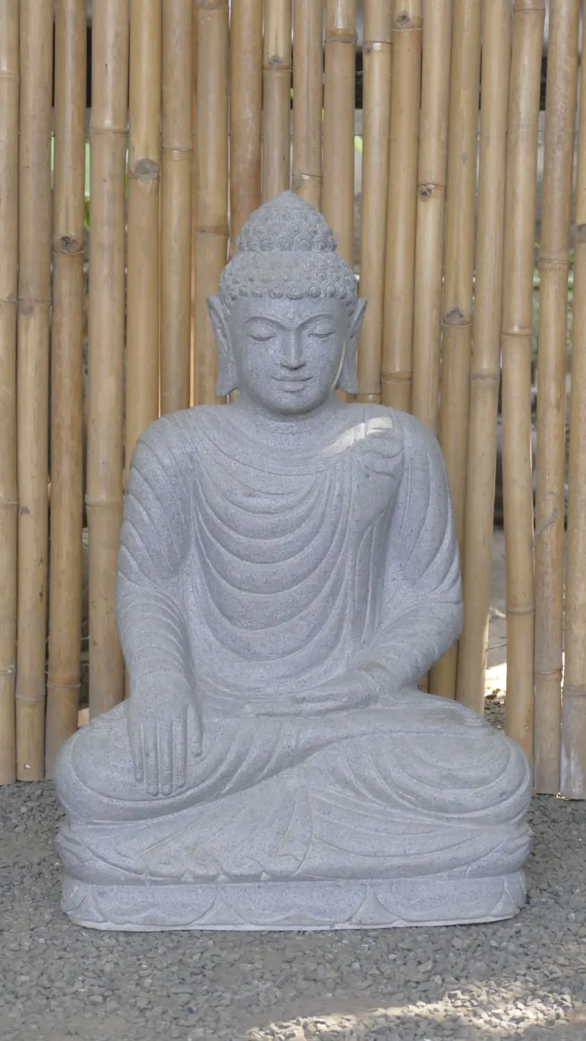  Product image 2 of the product “Seated Buddha made of Riverstone in Bhumisparsha - gesture of touching the earth. 83cm height. ”