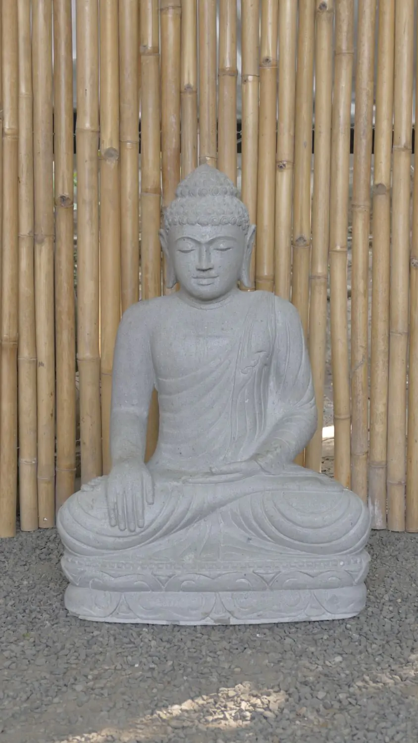  Product image 2 of the product “Seated Buddha made of Riverstone in Bhumisparsha - gesture of touching the earth. 83cm height. ”
