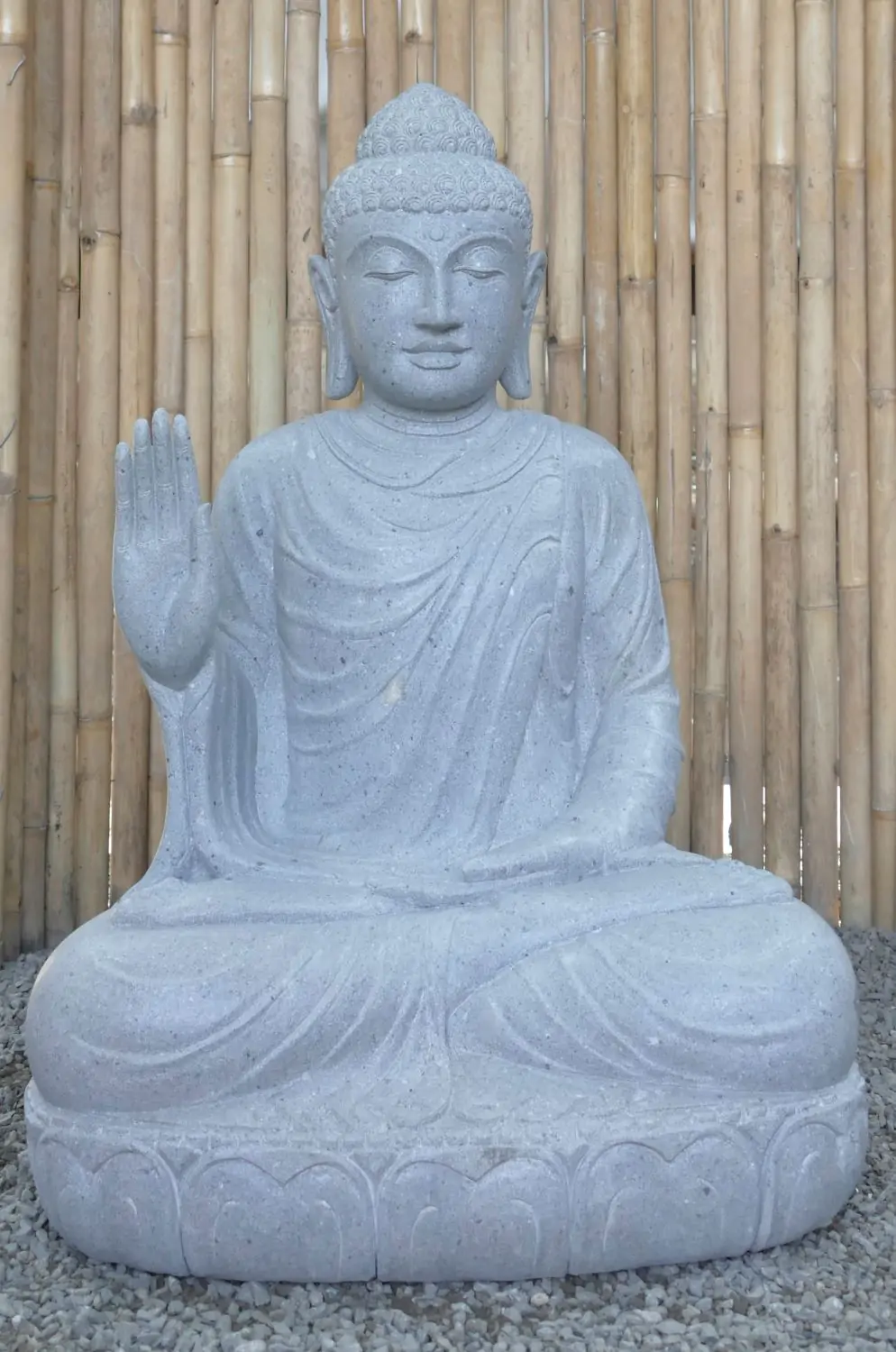  Product image 2 of the product “Seated Buddha made of Riverstone in Abhaya Position - gesture of fearlessness, H.100 cm, natural. ”