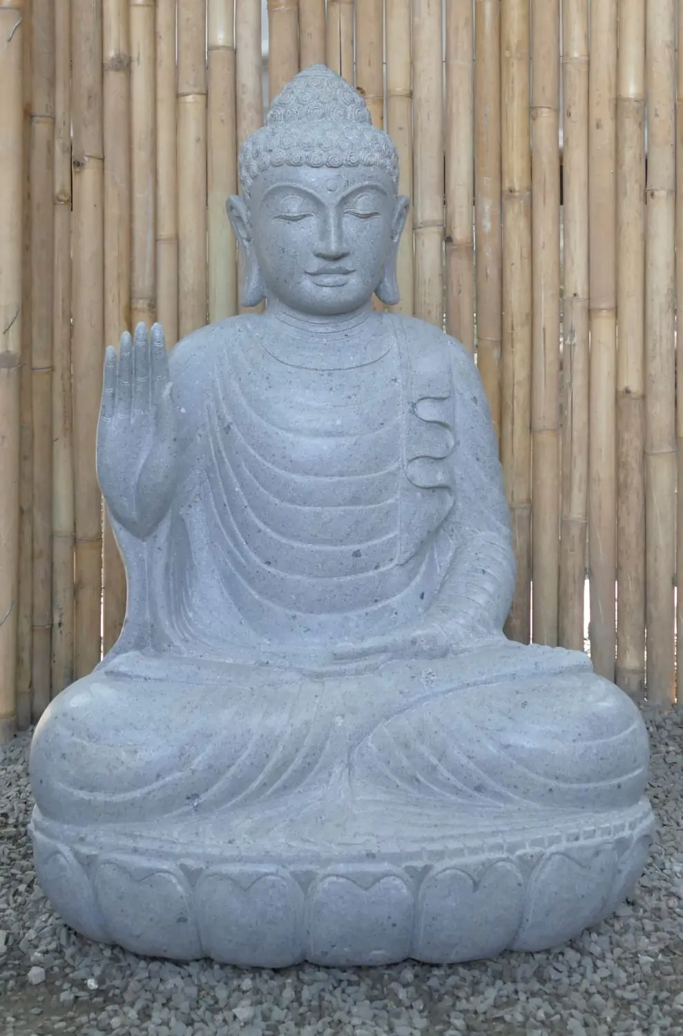  Product image 2 of the product “Seated Buddha made of Riverstone in Abhaya Position - gesture of fearlessness, H.100 cm, natural. ”