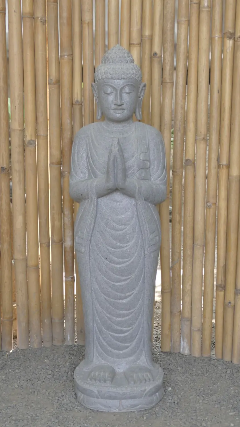  Product image 2 of the product “Standing Buddha made of Riverstone, position Namaskara , H. 118cm. ”