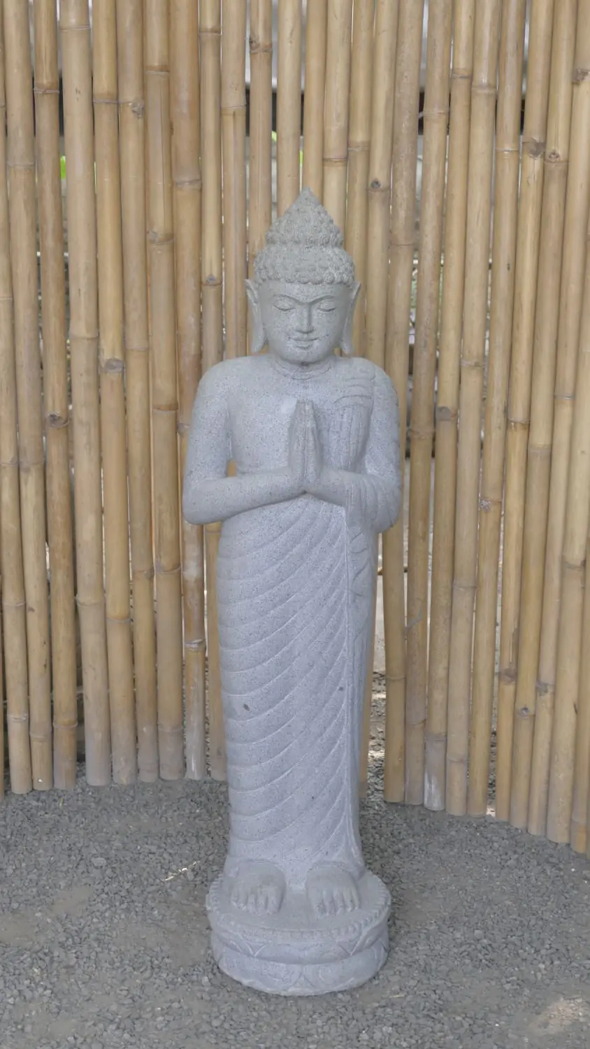 Product image 2 of the product “Standing Buddha made of Riverstone, position Namaskara , H. 120cm. ”