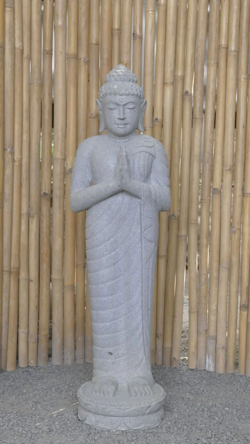  Product image 2 of the product “Standing Buddha made of Riverstone, position Namaskara , H. 125cm. ”