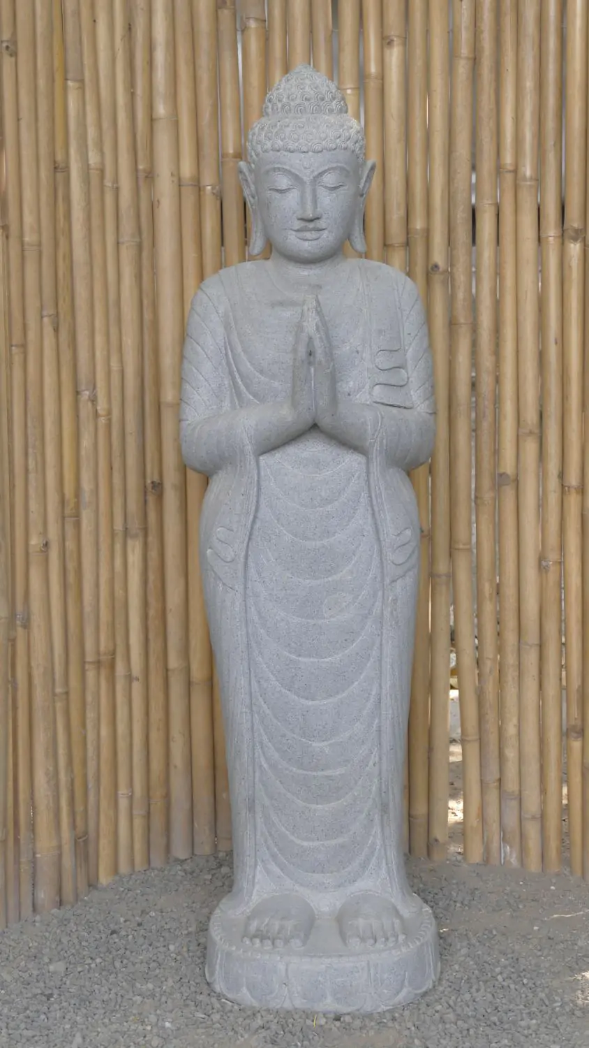  Product image 2 of the product “Standing Buddha made of Riverstone, position Namaskara , H. 150cm. ”