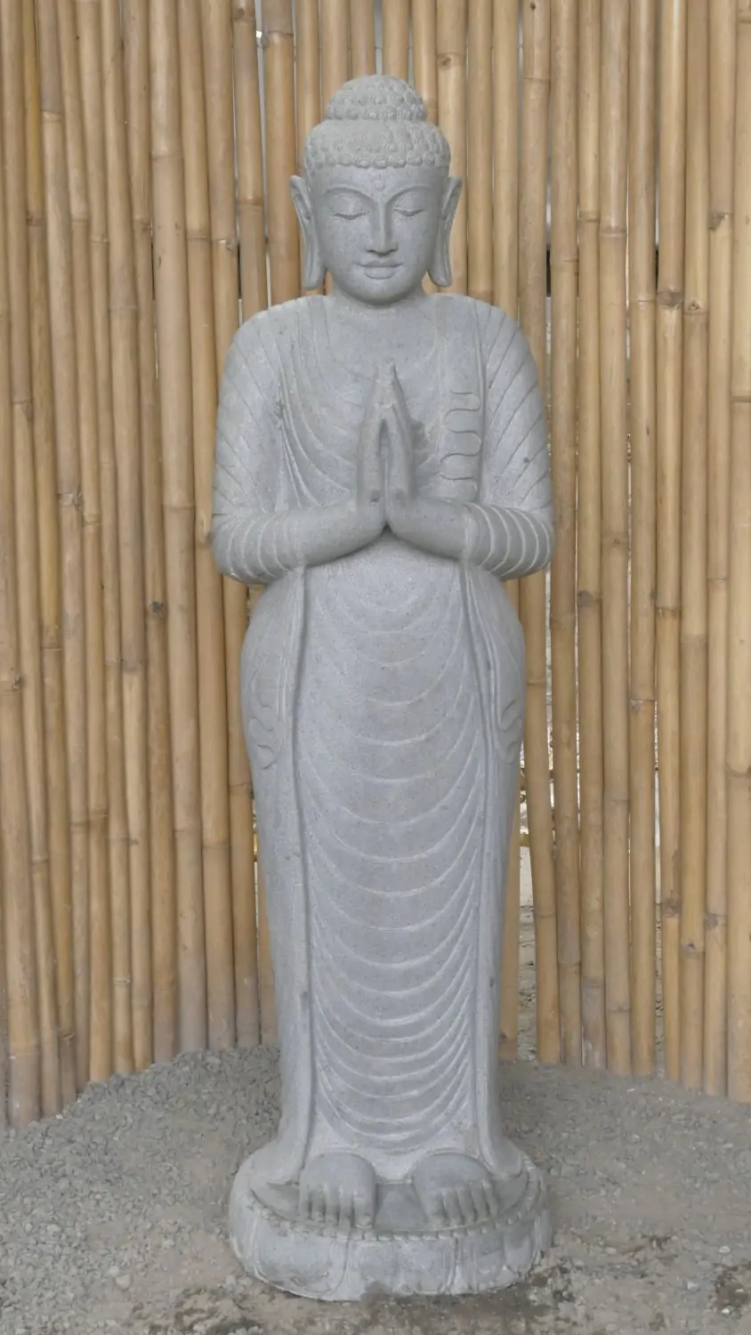  Product image 2 of the product “Standing Buddha made of Riverstone, position Namaskara , H. 150cm. ”
