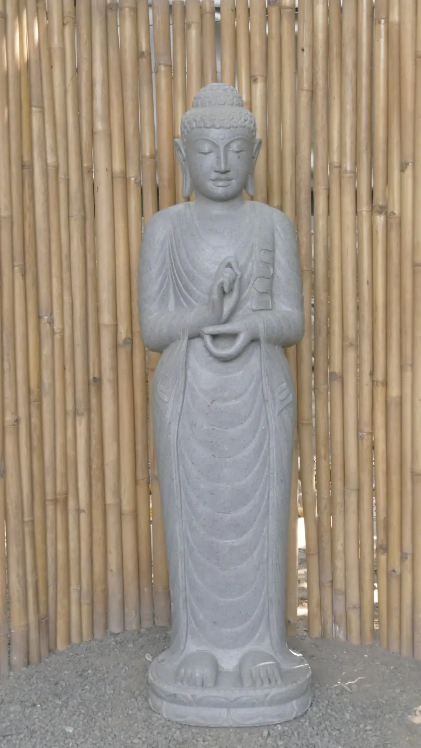  Product image 2 of the product “Standing Buddha made of Riverstone in Dharmachakra position - gesture of wheel of the teaching of Dharma. About 153cm height. ”