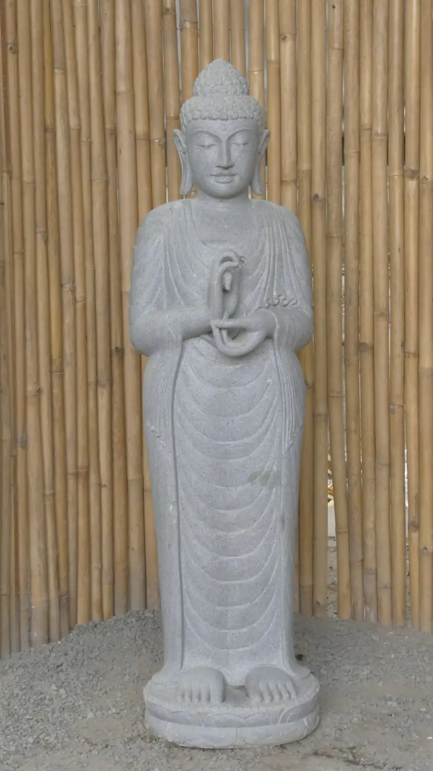  Product image 2 of the product “Standing Buddha made of Riverstone in Dharmachakra position - gesture of wheel of the teaching of Dharma. About 150cm height. ”