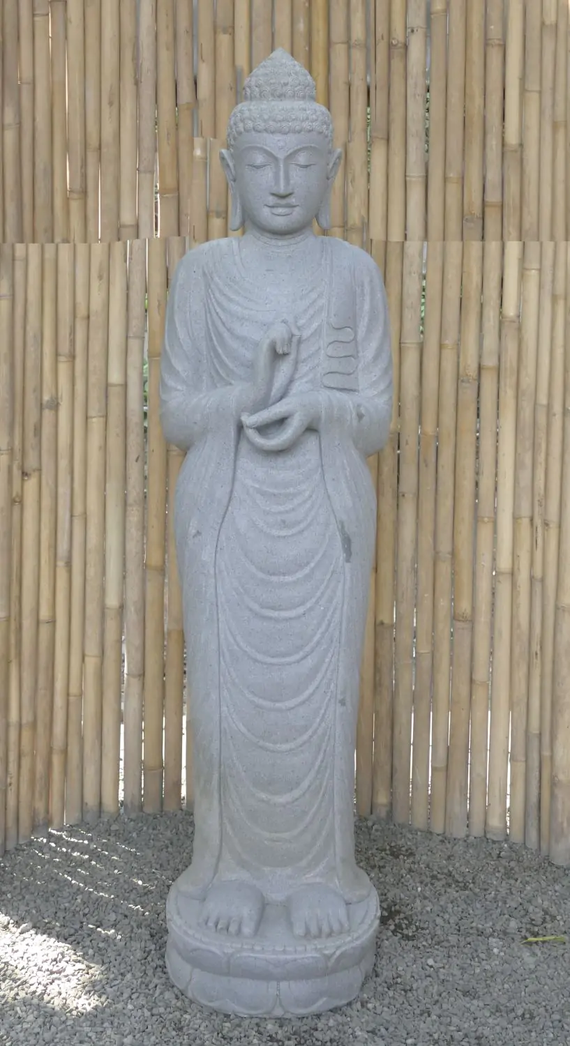  Product image 2 of the product “Standing Buddha made of Riverstone in Dharmachakra position - gesture of wheel of the teaching of Dharma. About 182cm height. ”