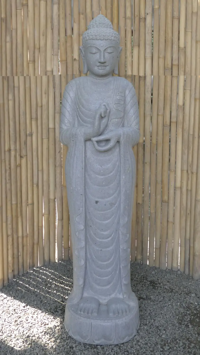  Product image 2 of the product “Standing Buddha made of Riverstone in Dharmachakra position - gesture of wheel of the teaching of Dharma. About 180cm height. ”