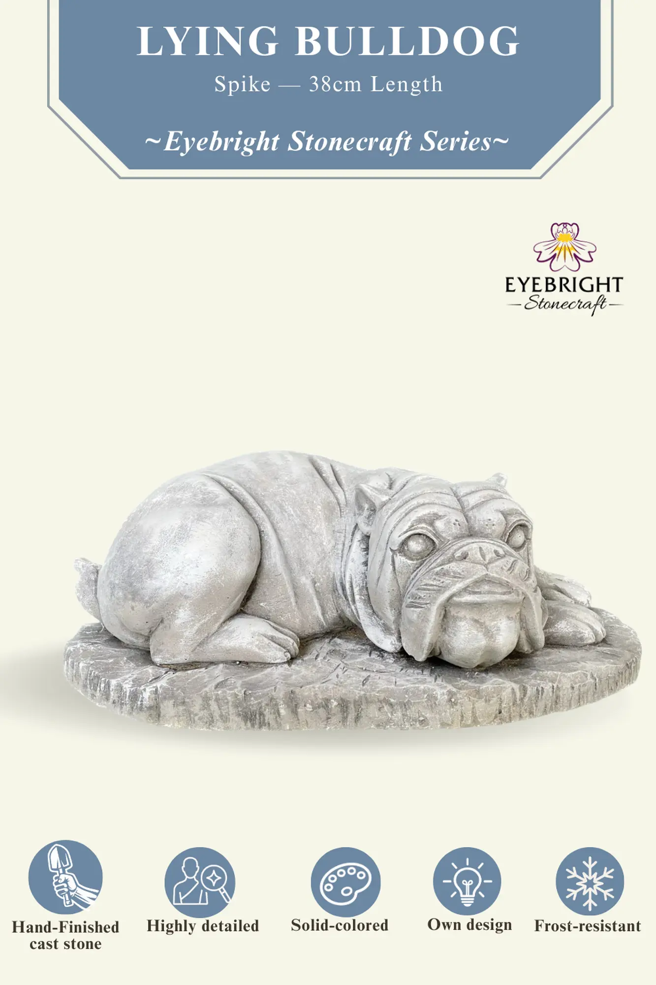  Product image 3 of the product “Spike -Small bulldog lying on Base, 38cm L | cast stone ”