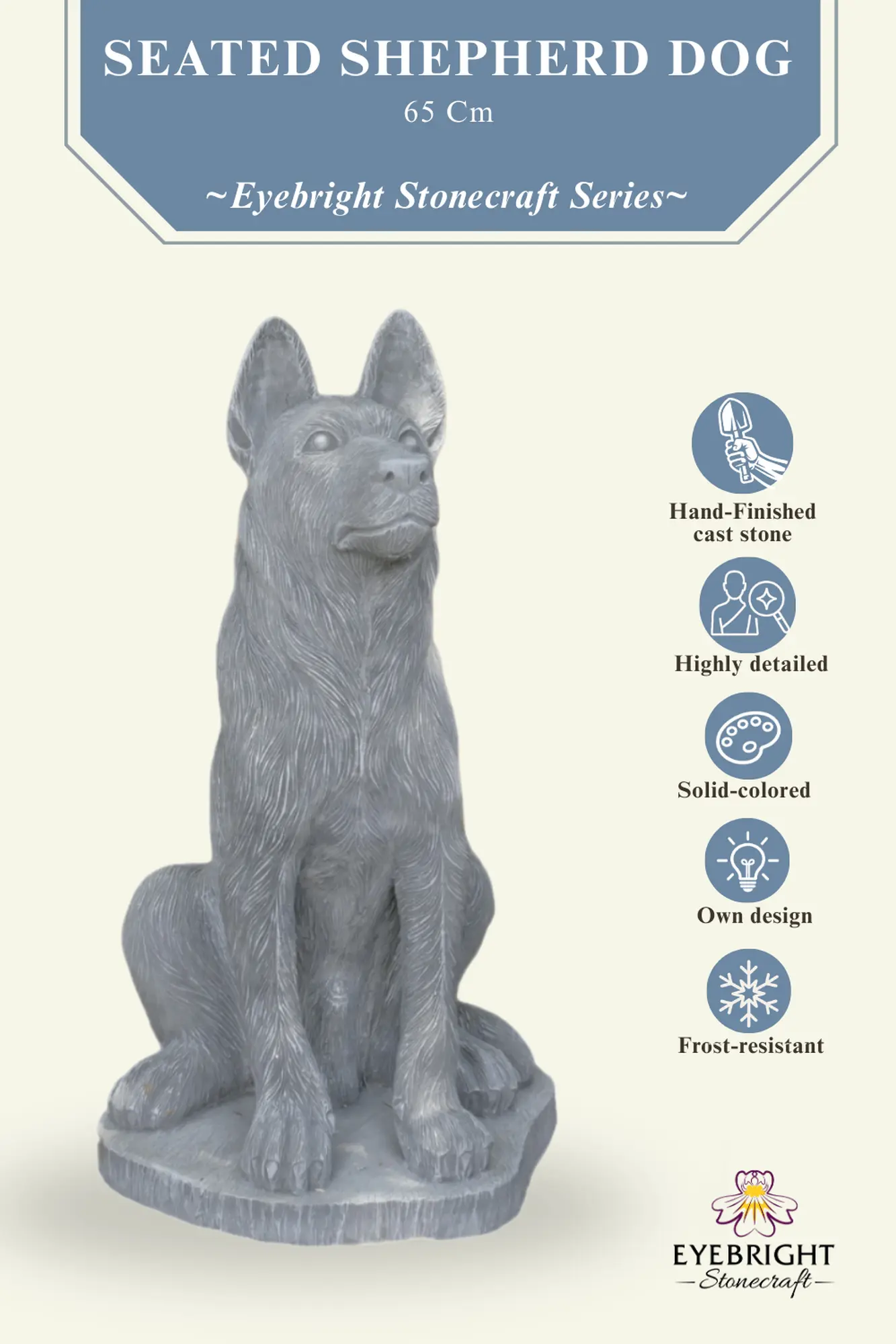  Product image 3 of the product “Seated shepard dog, 65cm Height - cast stone. ”
