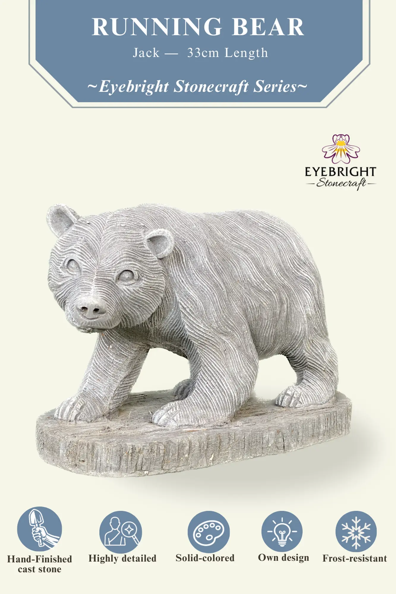  Product image 3 of the product “Jack - Running bear on pedestal. 33cm L | cast stone ”