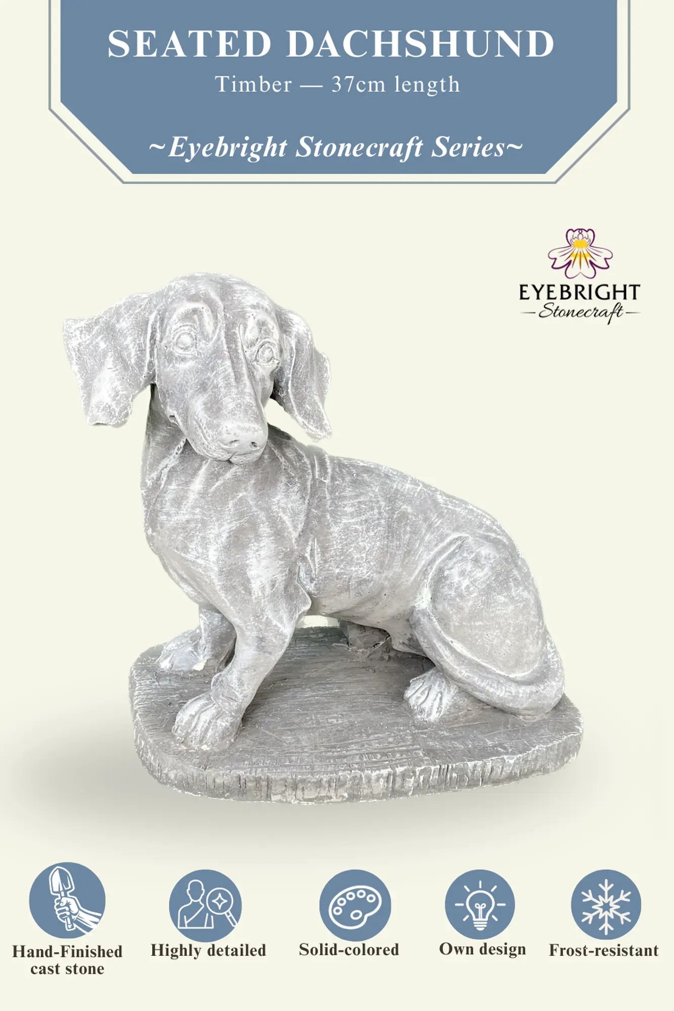  Product image 3 of the product “Timber - Dachshund sitting on a pedestal, 37 cm L | cast stone ”
