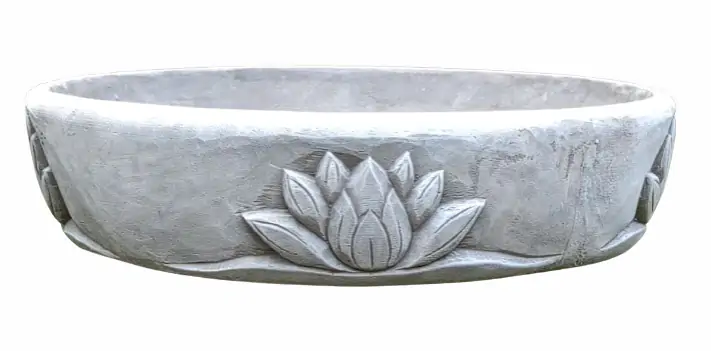 Product image 3 of the product “Bandung - Bowl with lotus motive, single flower, Ø 50 cm | cast stone ”