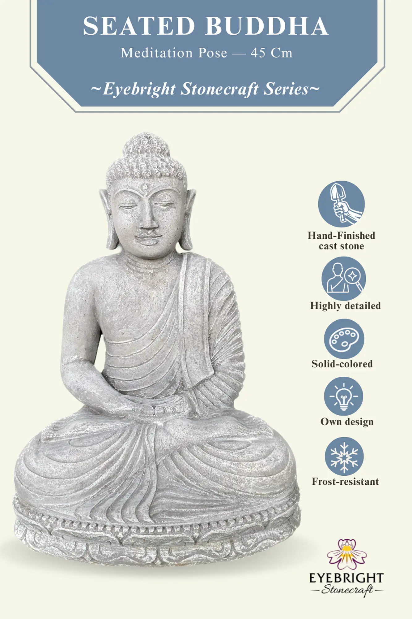  Product image 3 of the product “Arian - Seated Buddha Meditation, 45cm H | cast stone ”