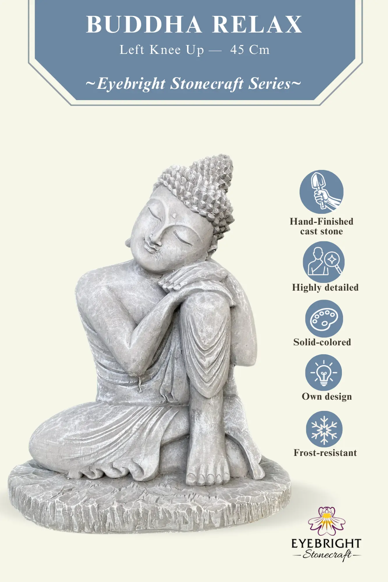  Product image 3 of the product “Hema - Buddha relax - left knee is up, 45 cm H | cast stone ”