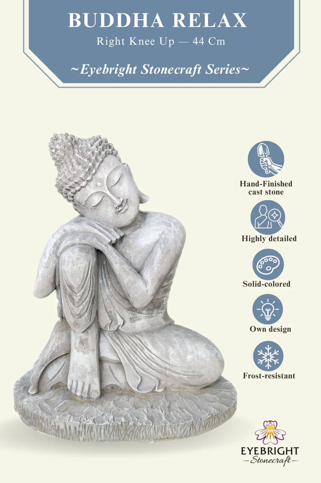  Product image 3 of the product “Vivit - Buddha relax - right knee is up, 44 cm H | cast stone ”