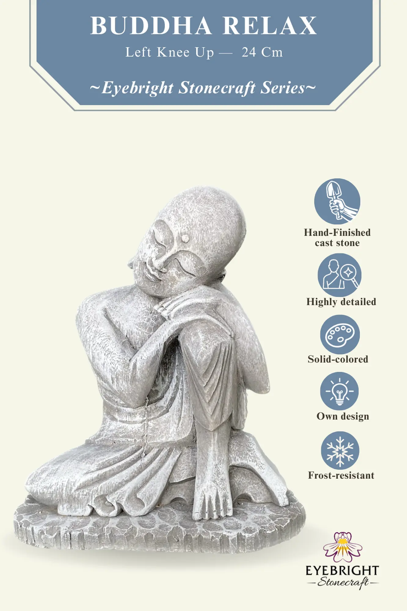  Product image 3 of the product “Amal - Buddha relax - left knee up. 24cm H | cast stone ”