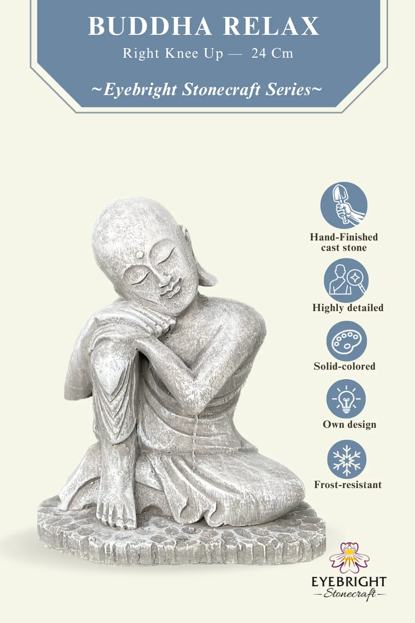  Product image 3 of the product “Amar - Buddha relax - right knee up. 24cm H | cast stone ”