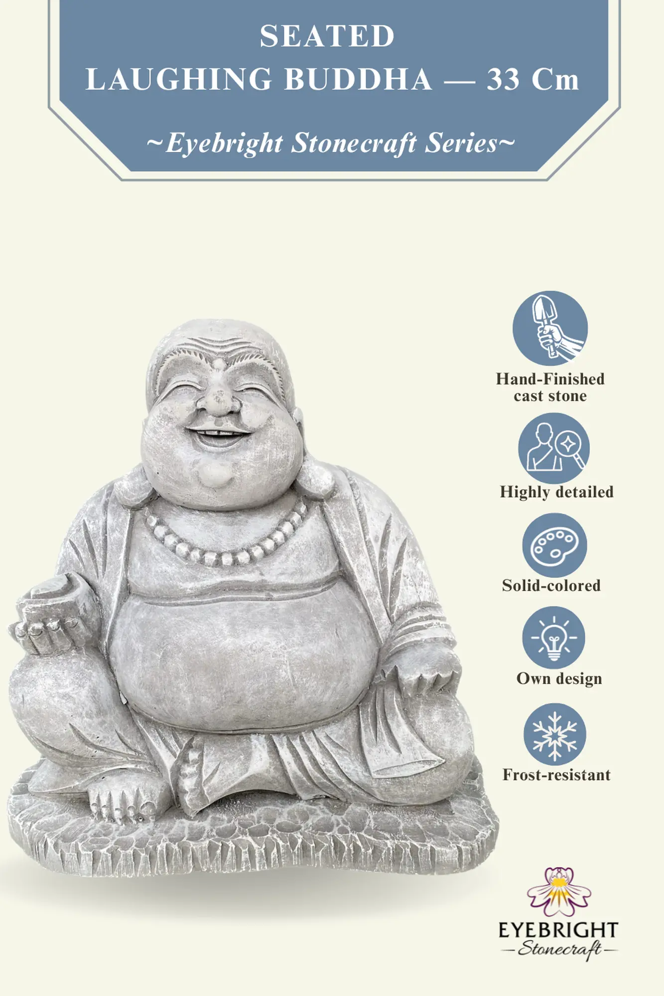  Product image 3 of the product “Quan - Seated Chinese Buddha, 33cm H | cast stone ”