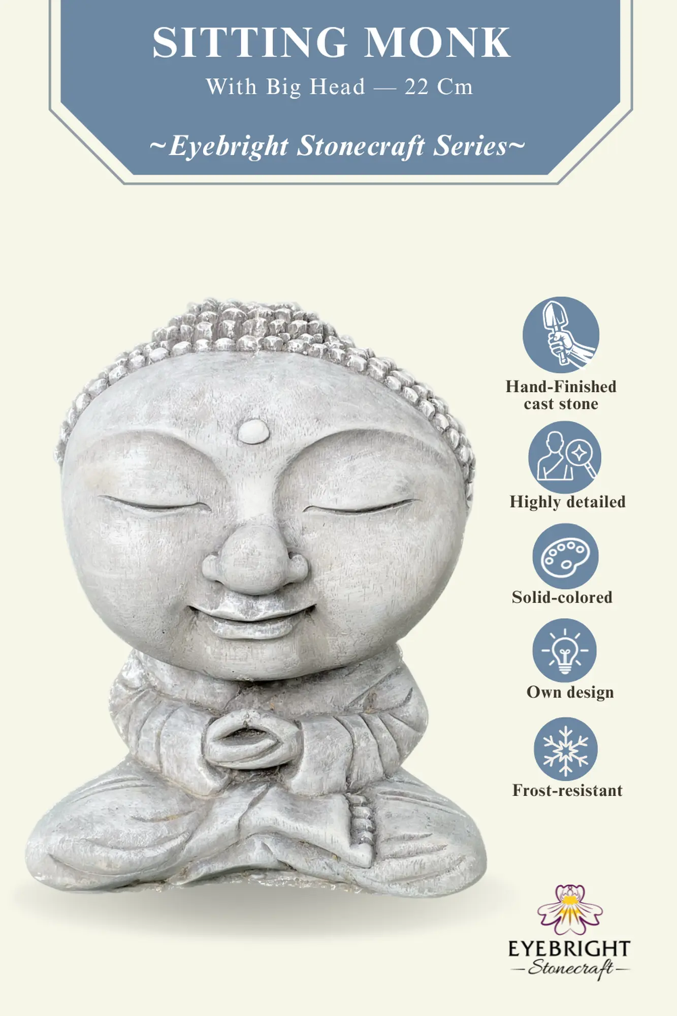  Product image 3 of the product “Nima - Sitting monk with big head, 22 cm H | cast stone ”