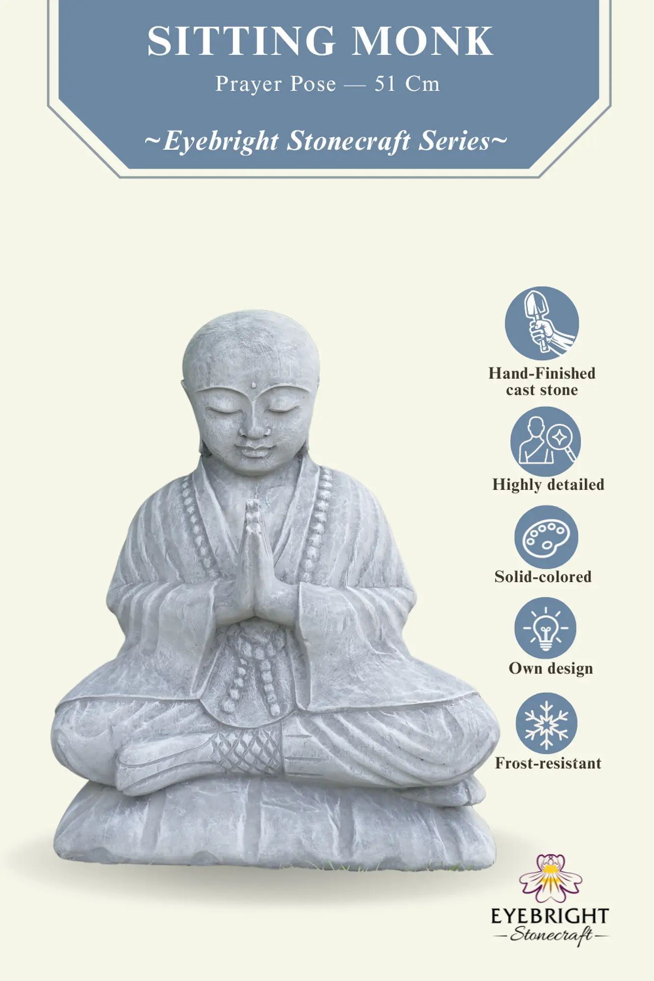  Product image 3 of the product “Rokesh - Sitting praying Monk, 51cm H | cast stone ”