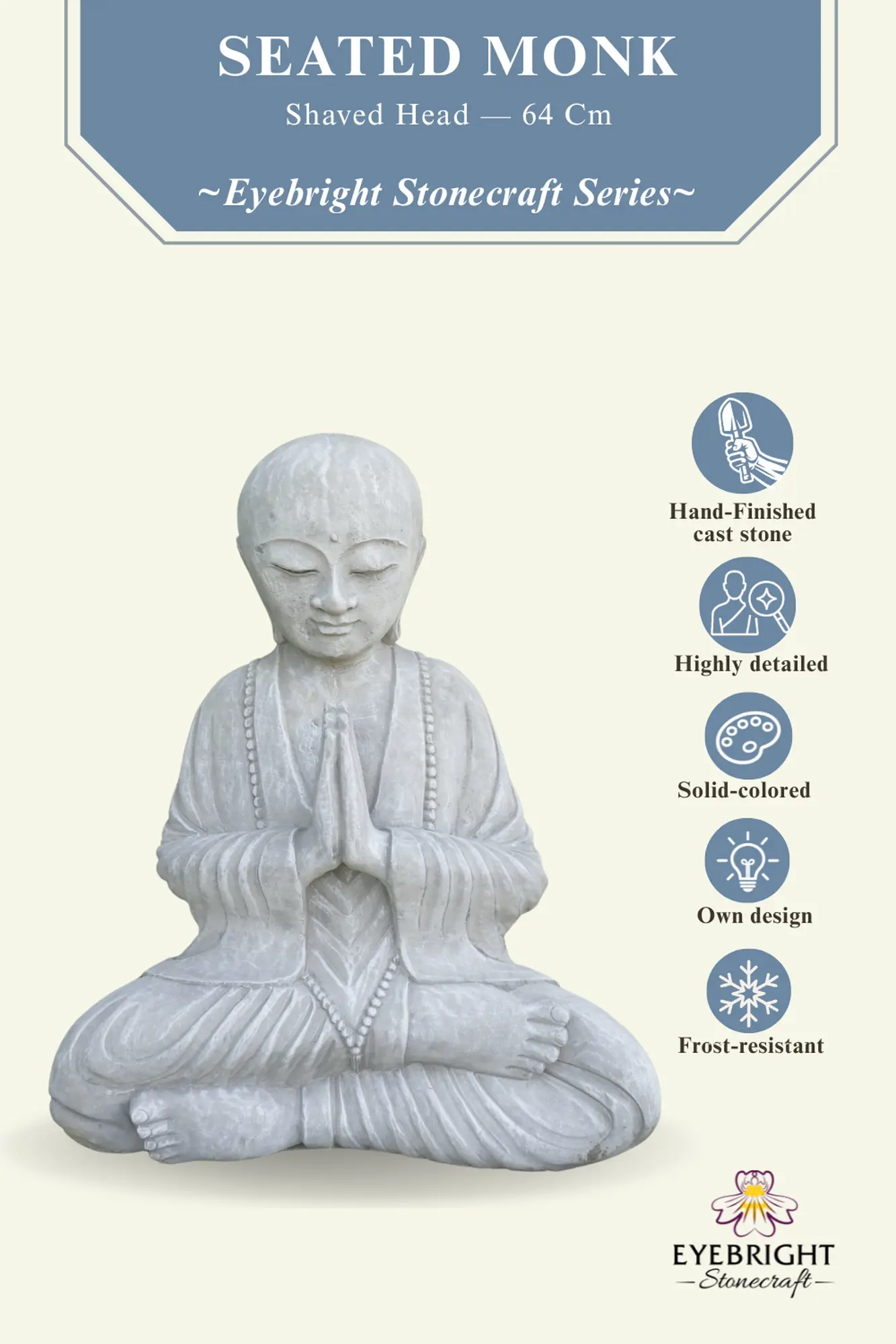  Product image 3 of the product “Lokesh - Seated Monk no hair, 64 cm H | cast stone ”
