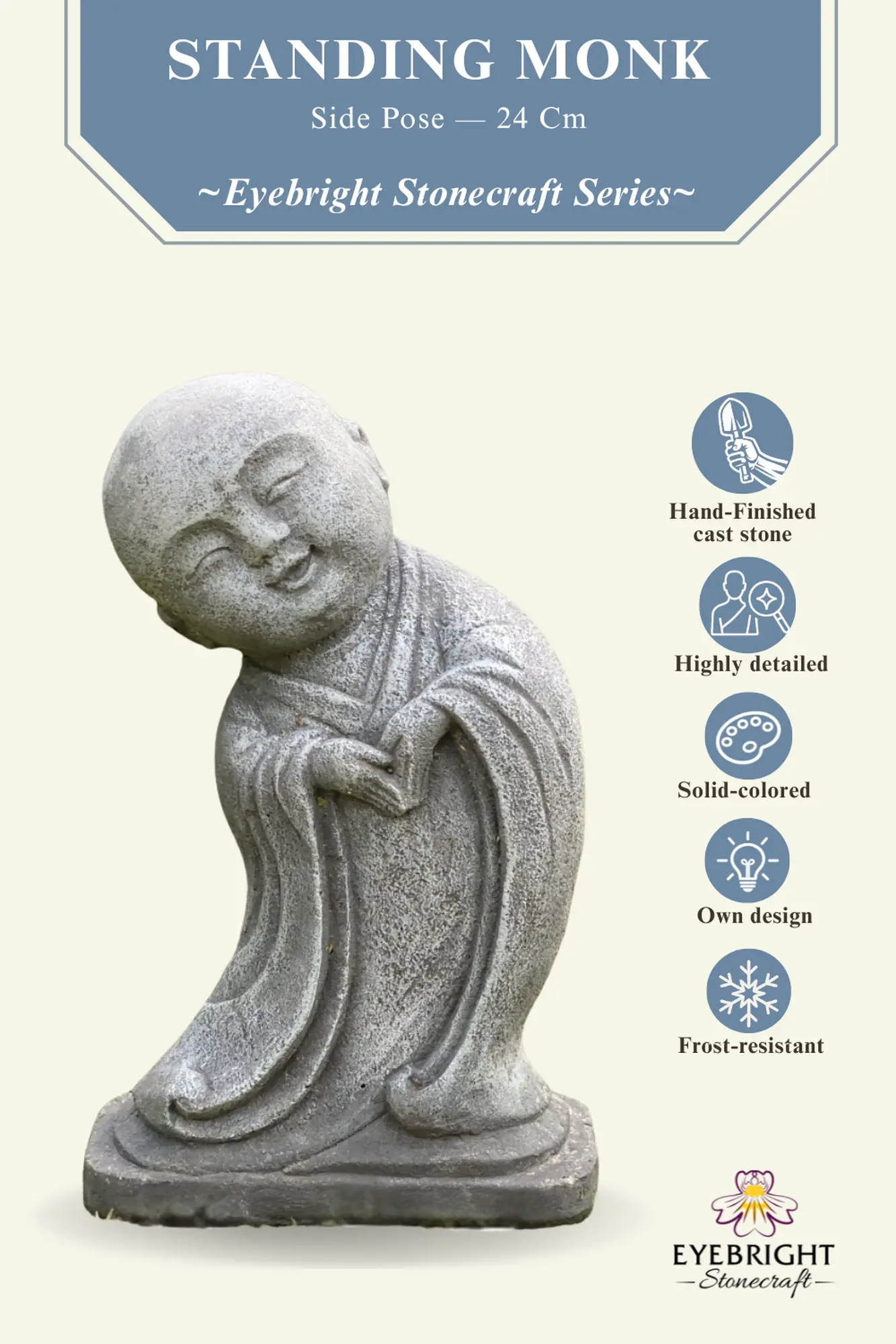  Product image 3 of the product “Ming - Monk, standing, bent sideways 24 cm H | cast stone ”