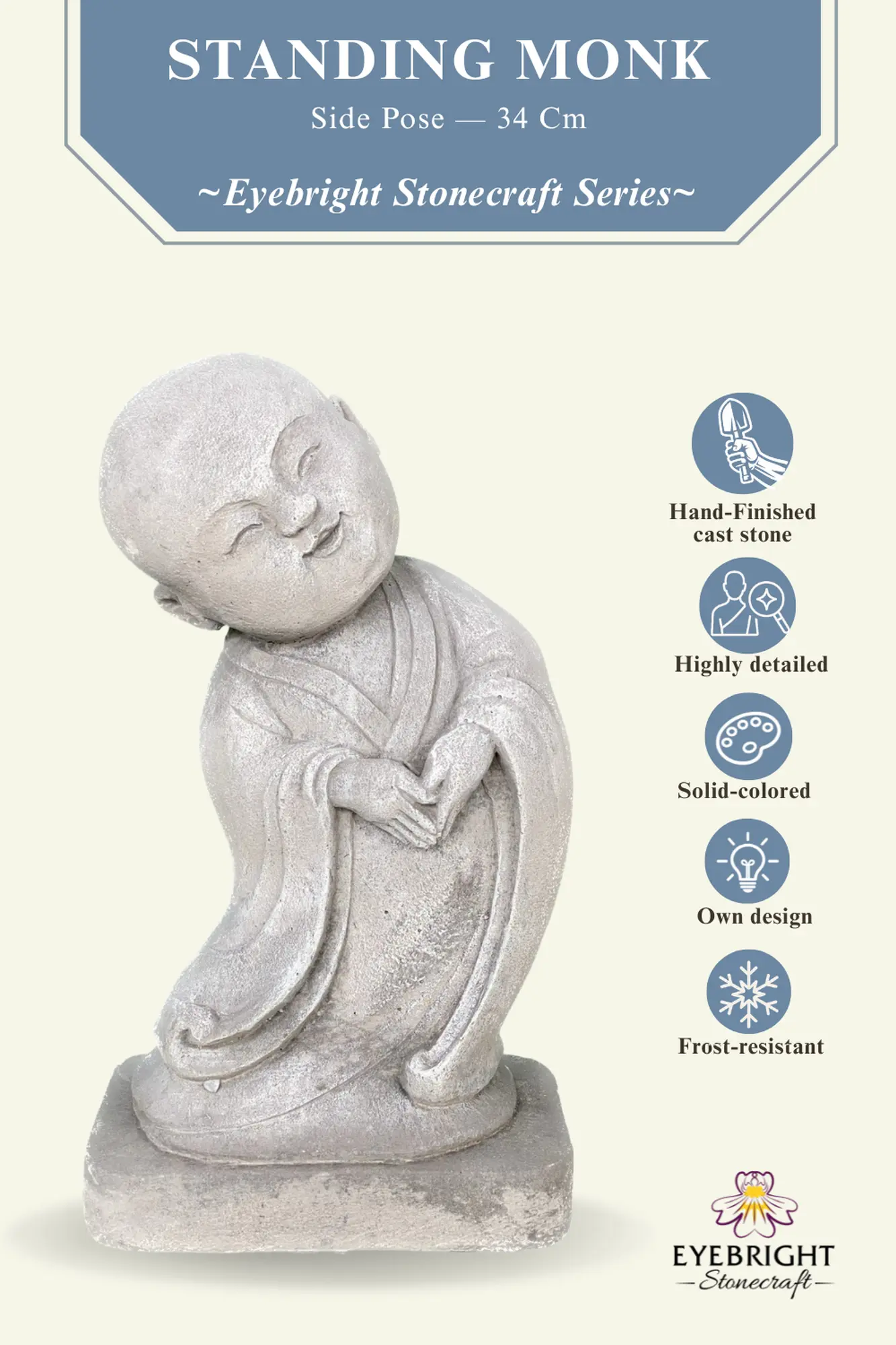  Product image 3 of the product “Ling - Monk, standing, bent sideways, 34 cm H | cast stone ”