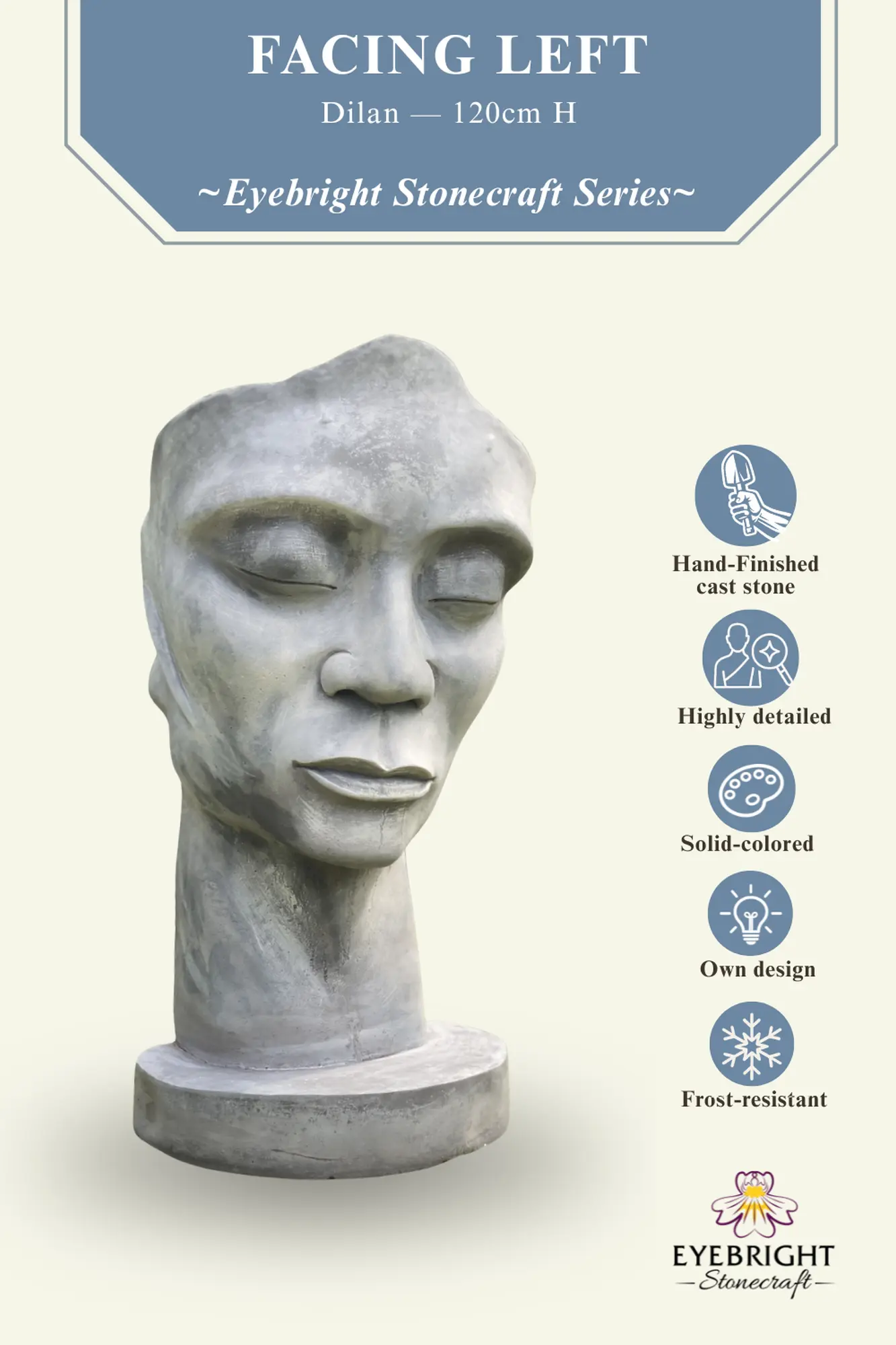  Product image 3 of the product “Dilan - Face looking to the left, 120 cm H | cast stone ”
