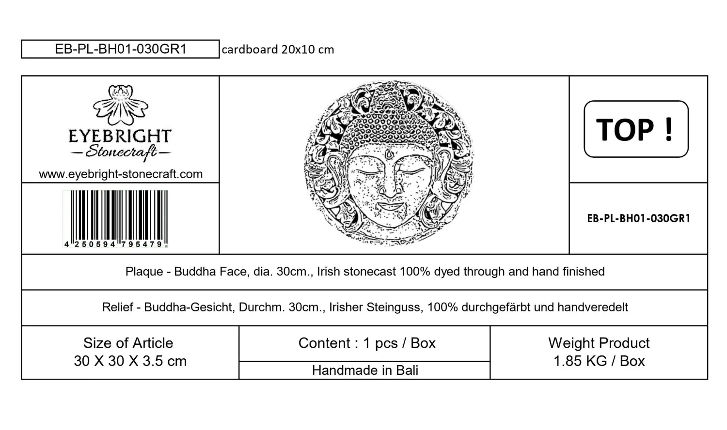  Product image 3 of the product “Anando - Plaque - Buddha Face, Ø 30cm | cast stone ”